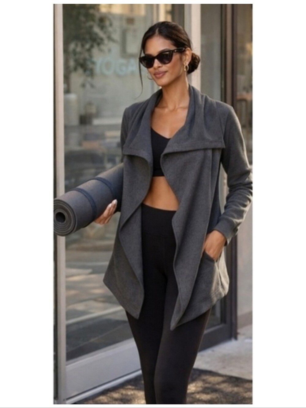 Zella Amazing Cozy Wrap Jacket XL Gray Asymmetrical Fuzzy Lined Cabincore Travel